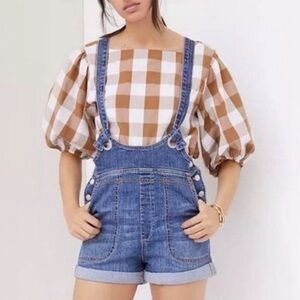 Pilcro Anthropologie Slouchy Blue Denim Short Overalls Size 29 Countrycore Boho